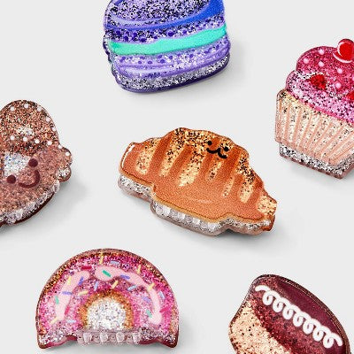 Girls' 6pk Dessert Themed Claw Clip Set - Cat & Jack: Solid Hair Styling Accessory, All Hair Types