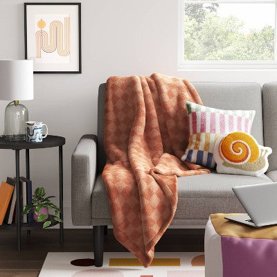 Checkerboard Printed Plush Throw Blanket Terracotta - Room Essentials