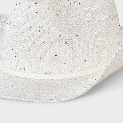 Knit Sequined Cowboy Western Hat - Wild Fable White