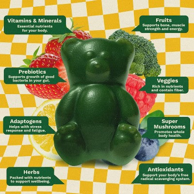 Gruns Kids Sugar Free Superfoods Greens Gummies with Prebiotic Fiber - 240g/12 Servings