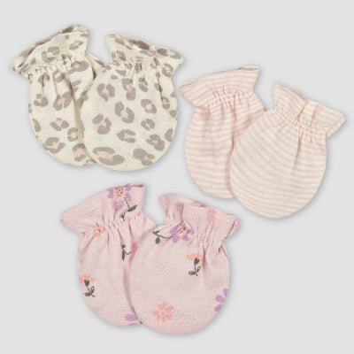 Gerber Baby Girls' 3pk Ballerina Mittens - White/Pink