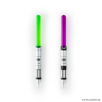 Yoobi Star Wars 2pk Light Up Ballpoint Pens, 1.0mm Black Ink - Green/Purple Lightsaber, School Supplies