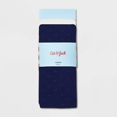 Girls' 2pk Nylon Dotted Tights - Cat & Jack Navy Blue/White M