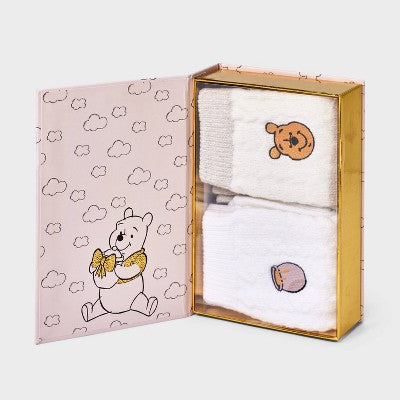 Women's 2pk Winnie The Pooh Pop-Up Storybook Supersoft Embroidered Crew Socks - Ivory/Oatmeal Heather 4-10