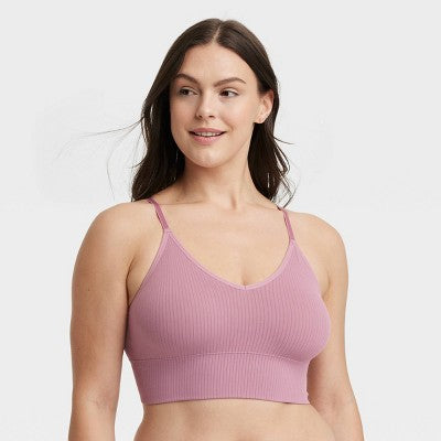 Women's Ribbed Seamless Bralette XL: V Back, Removable Cup, Knit
