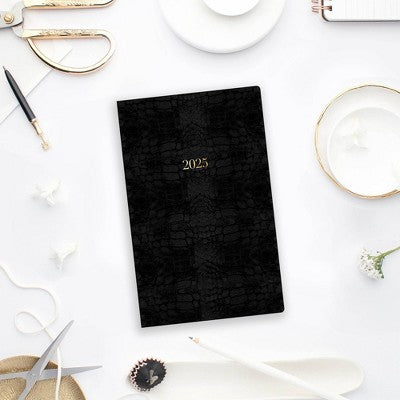 NOTIQ for Blue Sky 2025 Weekly/Monthly Planner 8.31"x6.14" Black Croc: Adult Side-Bound, Tabs, 5x8, January-December