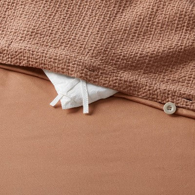 Twin/Twin Extra Long Washed Waffle Weave Duvet Cover and Sham Set Camel - Threshold: Cotton, OEKO-TEX Certified, Button Closure