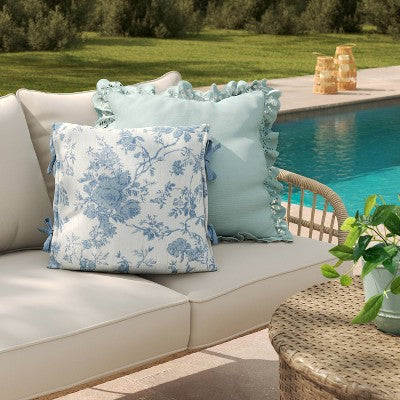 26"x26" Eyelet Ruffle Outdoor Throw Pillow Blue - Threshold designed with Studio McGee