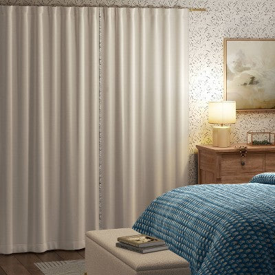 50"x84" Blackout Slub Weave Raw Edge Curtain Panel Ivory - Threshold
