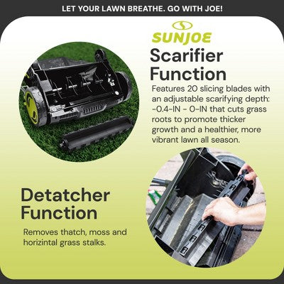 Sun Joe Electric Lawn Dethatcher & Scarifier with 8-Gal Bag, 12 Amp, 12.6 Inch, Black - Gardening Machine & Equipment for Lawn, Yard & Grass, AJ801E (LOCAL PICKUP ONLY)