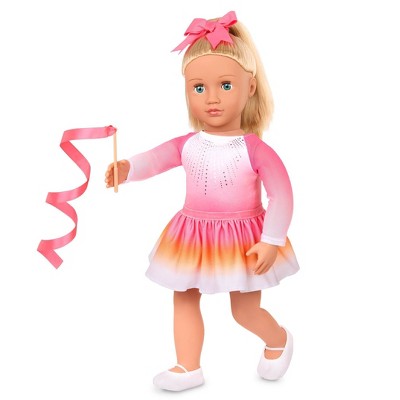 Our Generation Indy 18" Doll & Gymnastics Accessory Set: Blonde Hair, Blue Eyes, Sports Theme, No Articulation