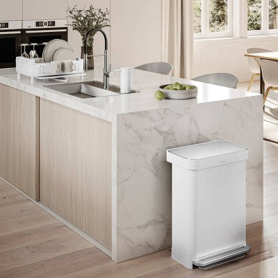 simplehuman 45L Kitchen Step Trash Can with Liner Pocket White Steel Garbage Can with Soft Close Lid (LOCAL PICKUP ONLY)