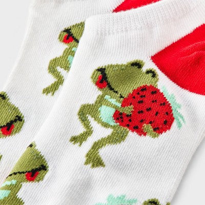 Women's Strawberry Frog Low Cut Socks - White/Red/Green 4-10