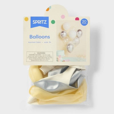 20ct Silver and White Chrome Balloon Pack - Spritz