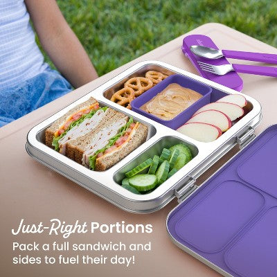 Bentgo Kids' Stainless Steel Leakproof 3 Compartments Bento-Style Lunch Box - Purple