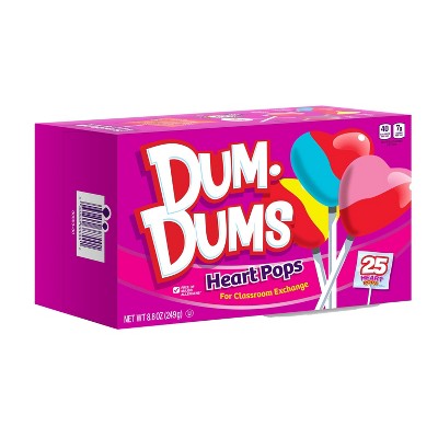 DumDums Valentine's Day Heart Pops Classroom Exchange Candy Box - 8.8oz/25ct