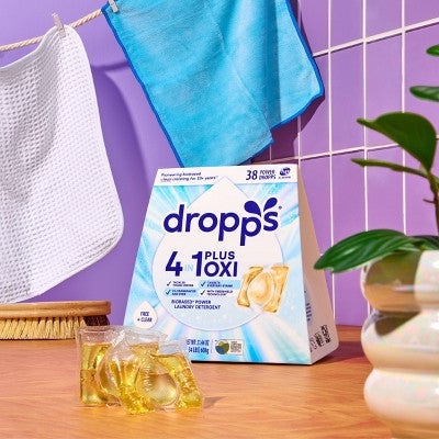 Dropps Laundry 4-in-1 Plus Oxi Power Biobased Detergent Pods - Free + Clear - 38ct