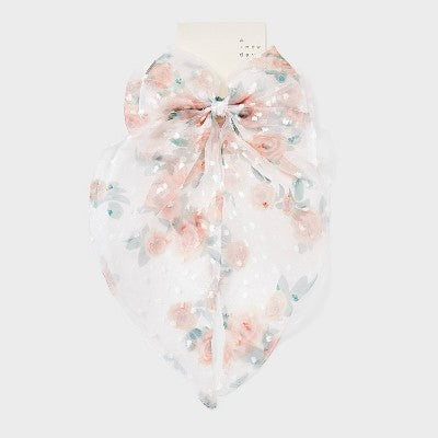 Swiss Dot Rose Print Hair Bow - A New Day Ivory