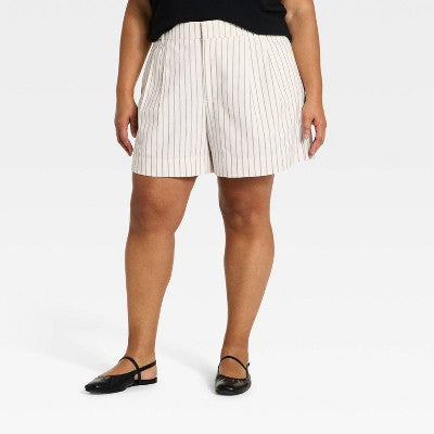 Women's Twill Pleated Shorts 5" - A New Day Cream Striped 17