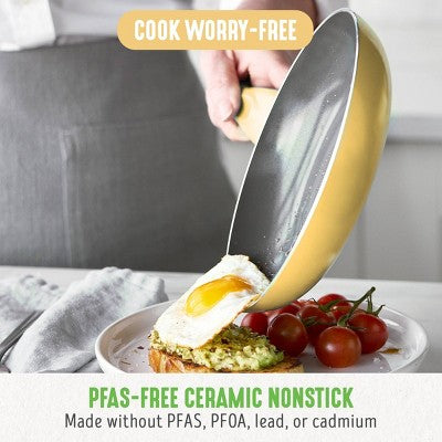 GreenLife Essentials 8" Ceramic Nonstick Aluminum Fry Pan Light Yellow: Dishwasher-Safe, Smooth Surface Induction Compatible
