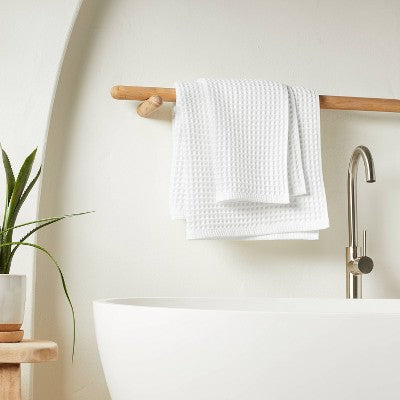 Waffle Hand Towel White - Casaluna: Lightweight Cotton, Pre Washed, OEKO-TEX Certified, 18x30"