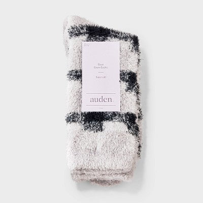 Women's Plaid Cozy Crew Socks - Auden Gray/Black/Ivory 4-10