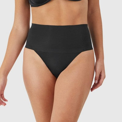 Maidenform Women's Shapewear 2pk Light Shaping Thong SES080 - Black/Beige S: Medium Control, Tummy & Hip Slimming