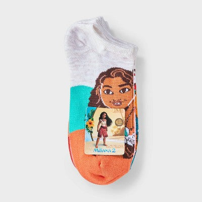Girls' No Show Socks Moana - M/L: Disney, 6-Pack, Lightweight Knit, Polyester & Spandex