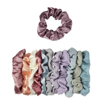 scunci Mixed Satin and Waffle Textured Scrunchies - Soft Pinks/Neutrals - All Hair - 12pcs