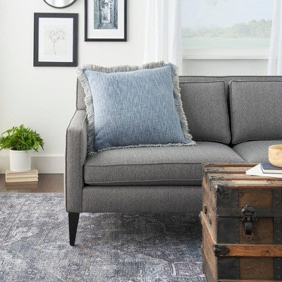 22"x22" Oversize Printed Stonewash Square Throw Pillow Ocean Blue - Nicole Curtis: Bohemian Cotton Decor, Removable Cover
