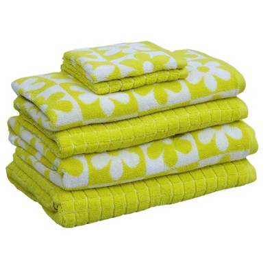 6pc Bath Towel Set Yellow Checkered Daisy - Kapoor Home