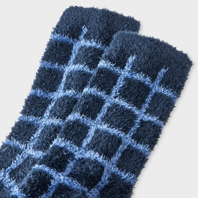 Women's Windowpane Plaid Cozy Crew Socks - Auden Navy 4-10