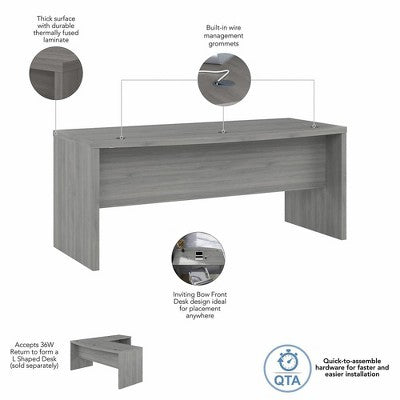 Bush Business Furniture, Echo 72W Bow Front Desk in Modern Gray (LOCAL PICKUP ONLY)