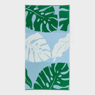 36"x72" Leaf Oversized Beach Towel Blue/Green/White - Room Essentials