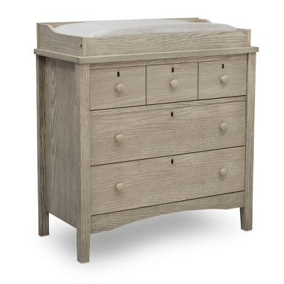 Delta Children Farmhouse 3 Drawer Dresser with Changing Top and Interlocking Drawers - Textured Limestone (LOCAL PICKUP ONLY)