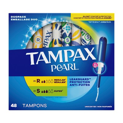 Tampax Pearl Duo Pack Tampons - Regular/Super - Unscented - 48ct
