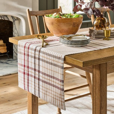 20"x90" Fall Plaid Oversized Runner Burgundy/Brown - Hearth & Hand with Magnolia