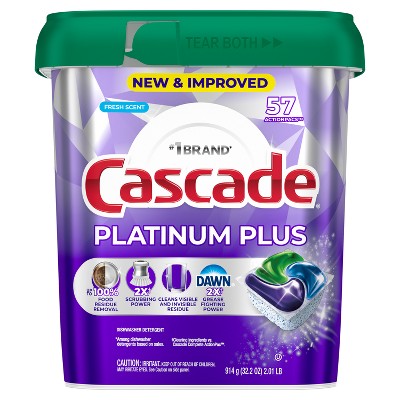 Cascade Platinum Plus Action Pacs Dishwasher Detergent - Fresh - 57ct