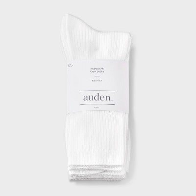 Women's Ultra Soft Everyday Rib-Knit 4pk Crew Socks - Auden White 4-10