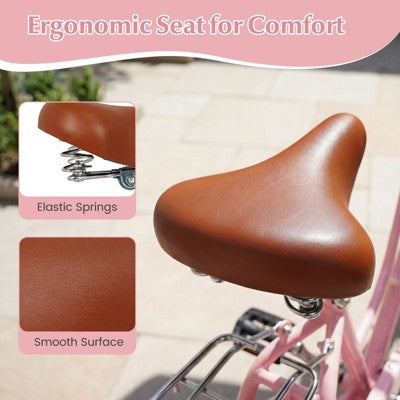 Gymax 26-Inch Beach Cruiser Bike w/Adjustable Seat Woven Basket & Rear Rack for City (LOCAL PICKUP ONLY)