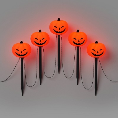 5ct 14" LED Orange Jack-O-Lantern Halloween Novelty Pathway Lights with Timer - Hyde & EEK! Boutique