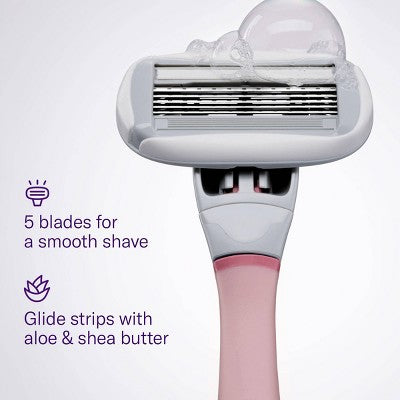 Flamingo 5-Blade Women's Razor - 1 Razor Handle + 2 Razor Blade Refills - Rose