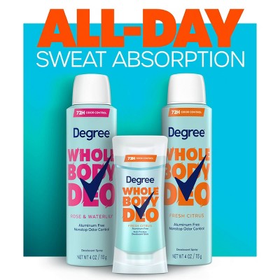 Degree Whole Body Aluminum Free Deodorant Spray for Women 72H Odor Protection - Fresh Citrus - 4oz