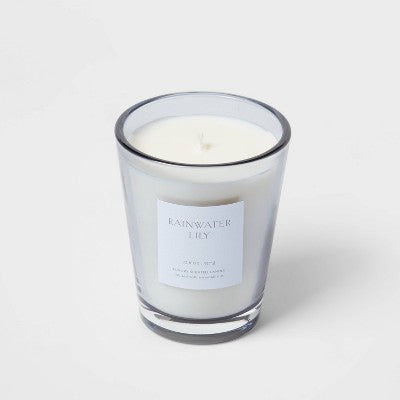 12.6oz Rainwater Lily & Peach Scented Candle with Glass Vase & Dustcover - Threshold: Palm Wax, 52hr Burn Time