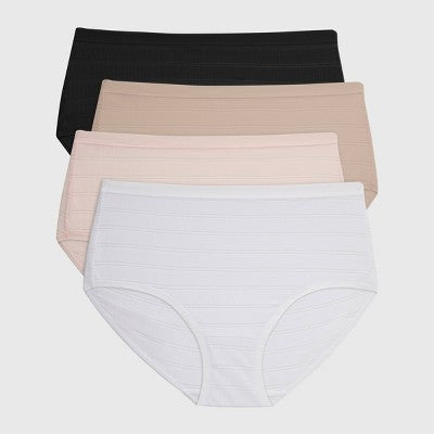 Hanes Premium Women's 4pk Breathable Ribbed Briefs - Black/Beige/White S: High Rise, Tagless, Lightweight, Machine Washable