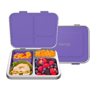 Bentgo Kids' Stainless Steel Leakproof 3 Compartments Bento-Style Lunch Box - Purple