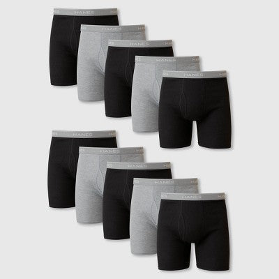 Hanes Men's Super Value Moisture-Wicking Cotton Boxer Briefs 10pk - Black/Gray M: Tagless, Breathable, Mid Rise