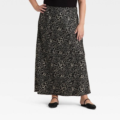 Women's Maxi Slip A-Line Skirt - A New Day Cream Leopard Print 2X
