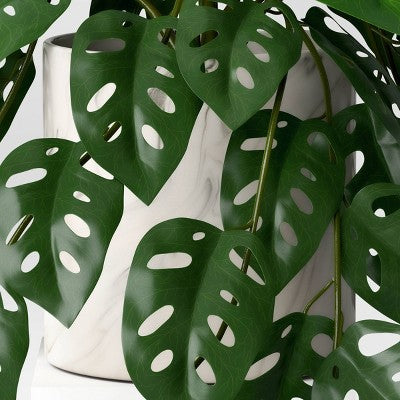 Small Artificial Monstera Plant in Marble Pot - Threshold: Stoneware, Indoor Decor