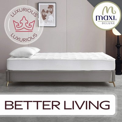 Cotton Sateen Luxury Mattress Pad - Soft & Comfortable Alternative Down Filling - 300 Thread Count
